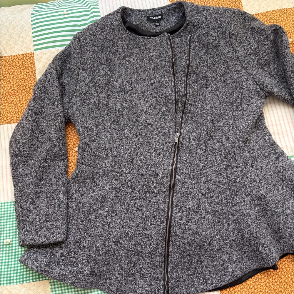 Torrid Asymmetrical Gray Wool Blend Moto Jacket - Picture 3 of 13